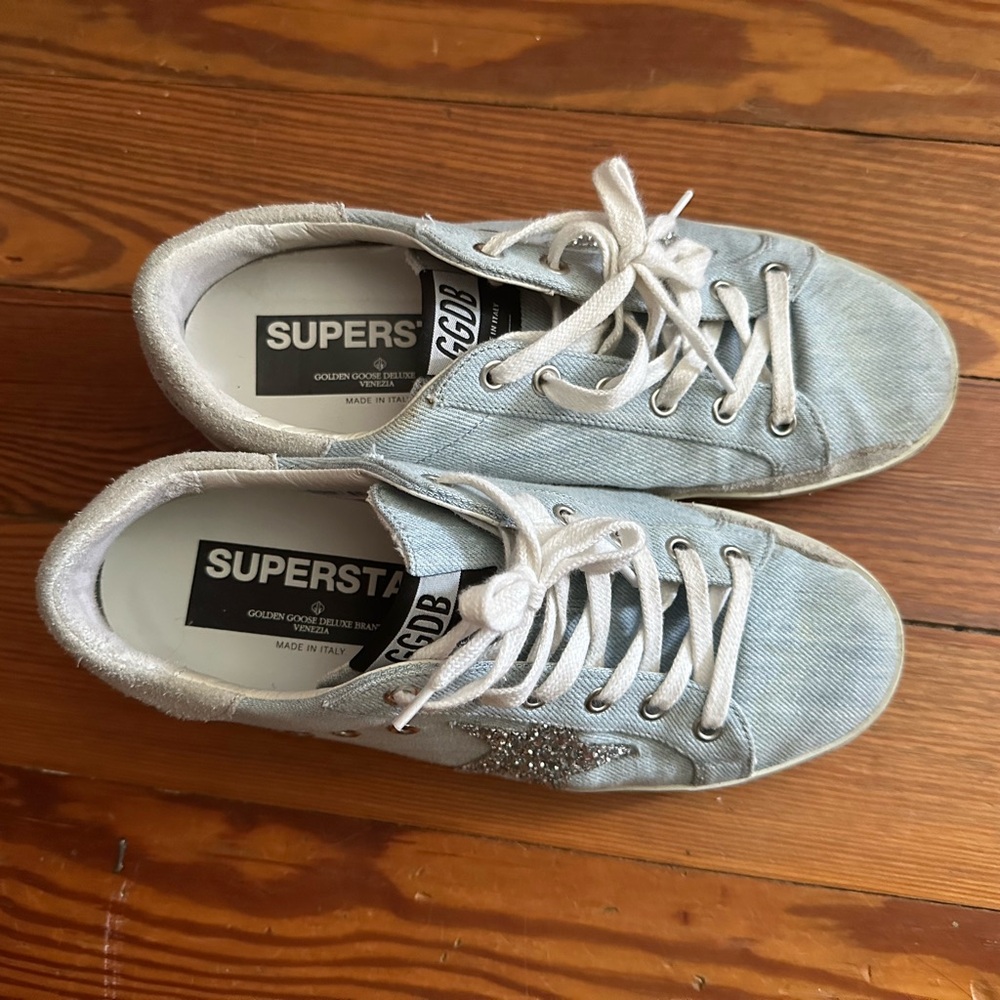 Golden Goose Sneakers - Jean, Silver, and White